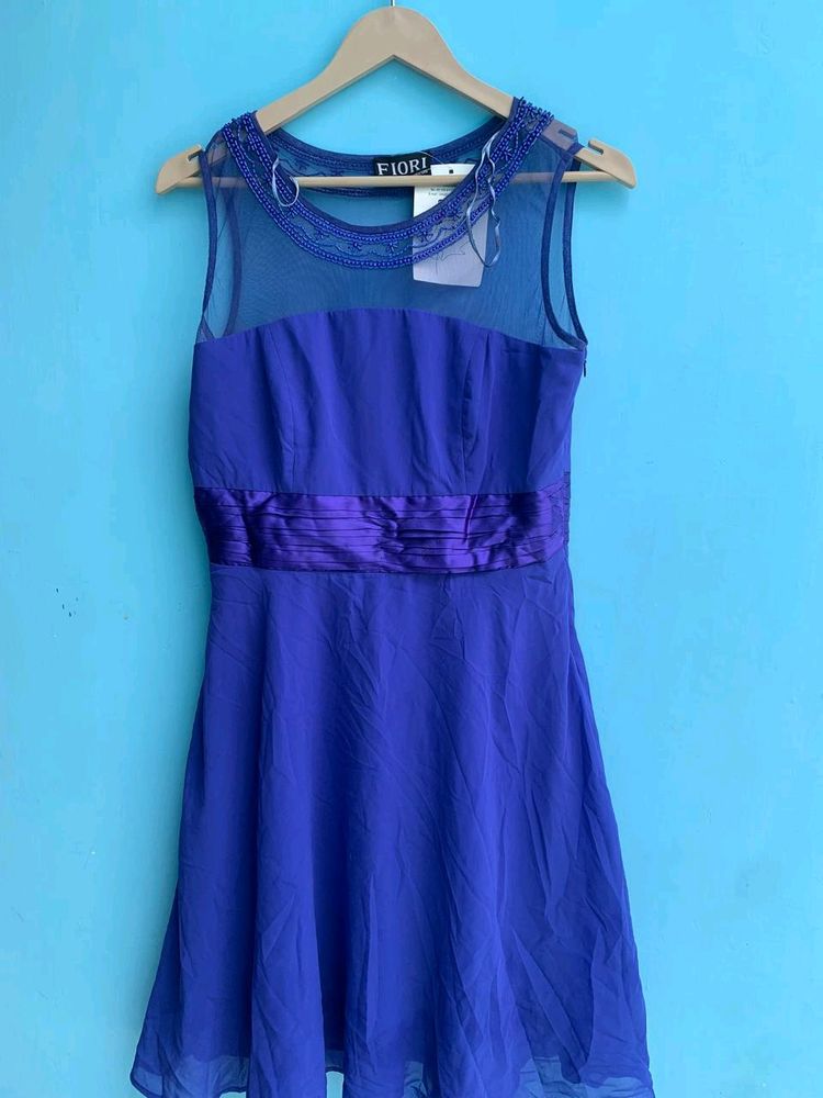 Royal Blue Beaded Neckline Dress 👗