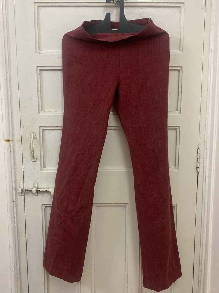 Maroon Formal High Waist Pants