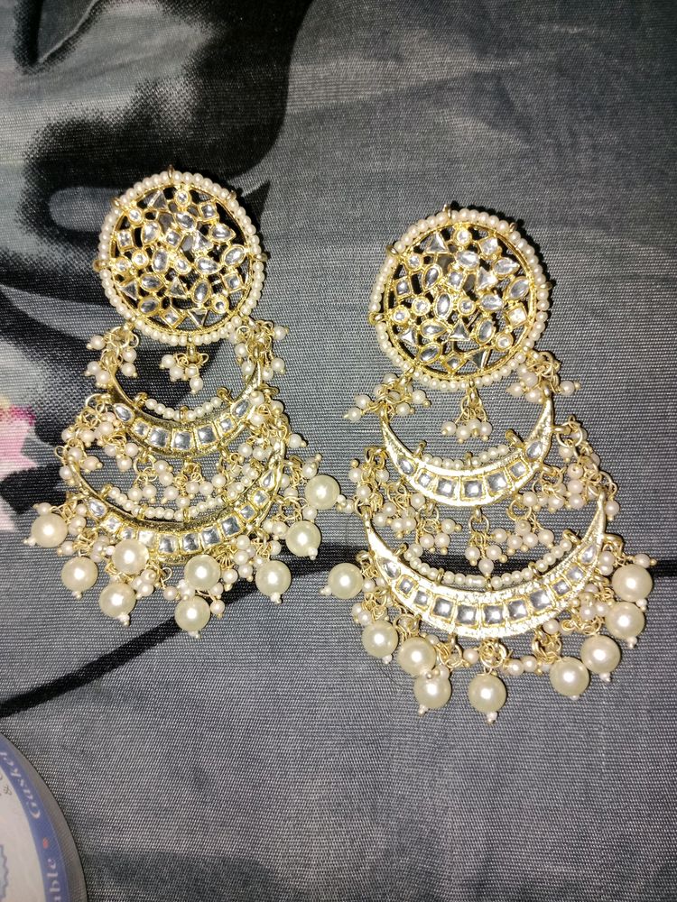 kundan with bids hanging partywear earings
