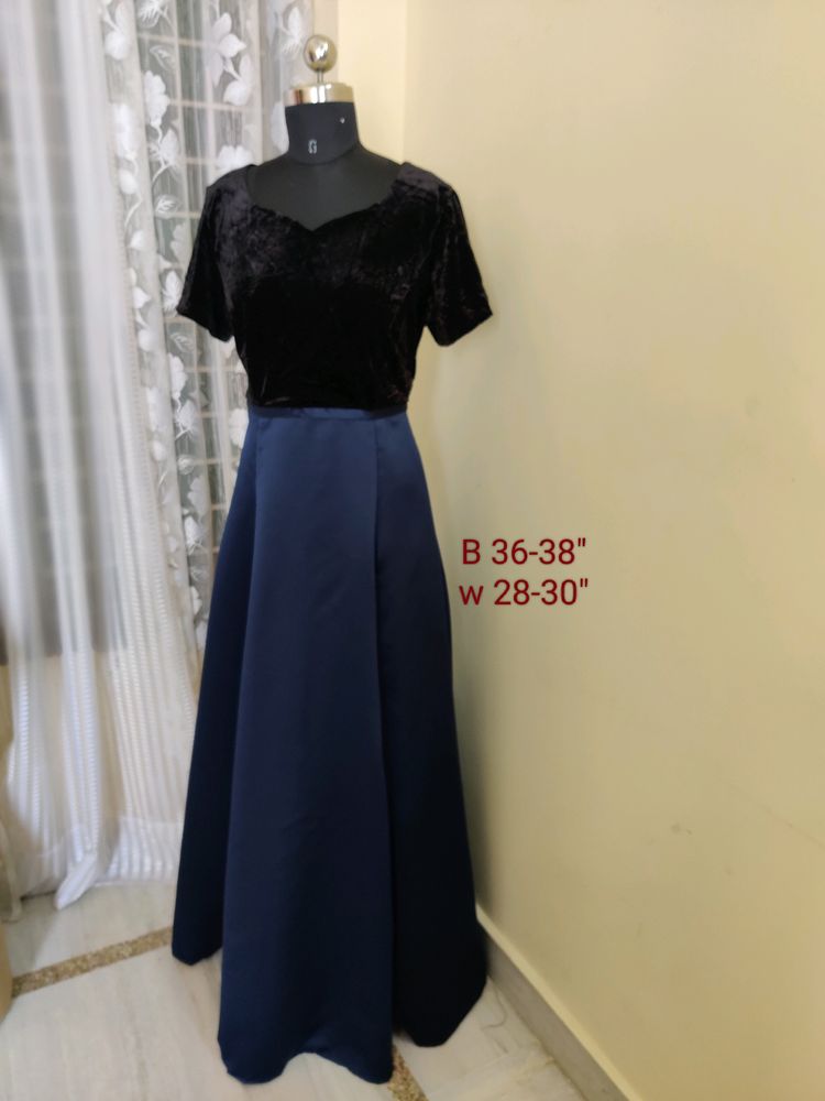 Big Flared Satin And Velvet Gown