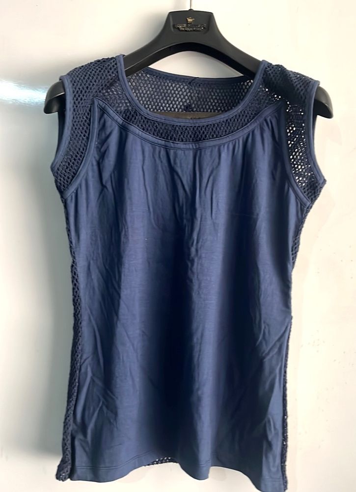 Dark blue Sleeveless Top With Mesh Back