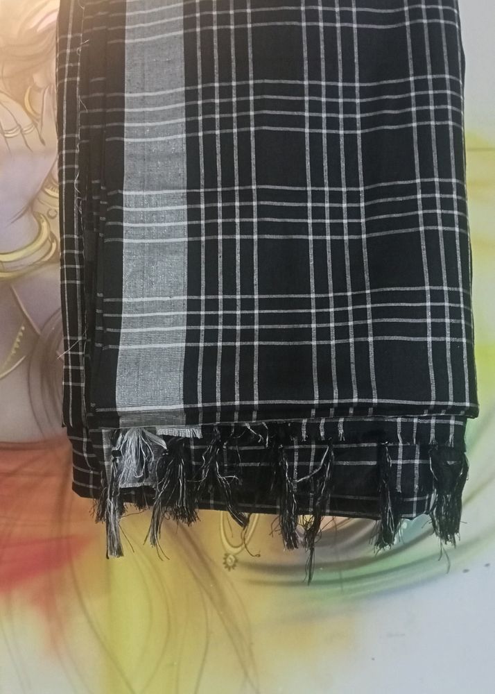 Black Cotton  Check Saree