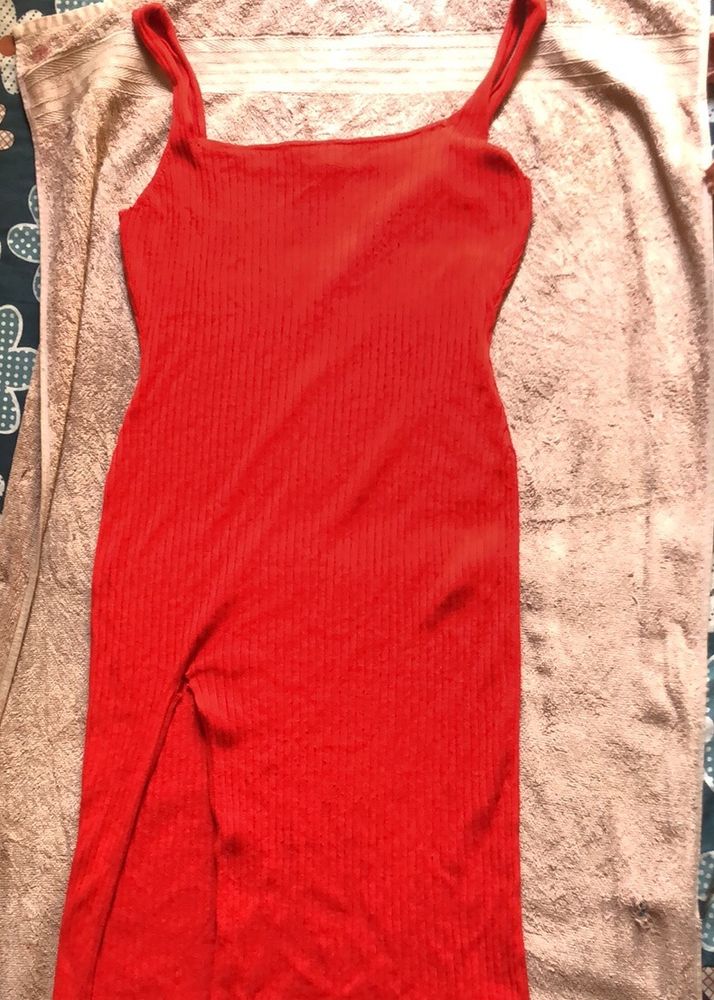 H&m Women Reddish Orange Midi Dress