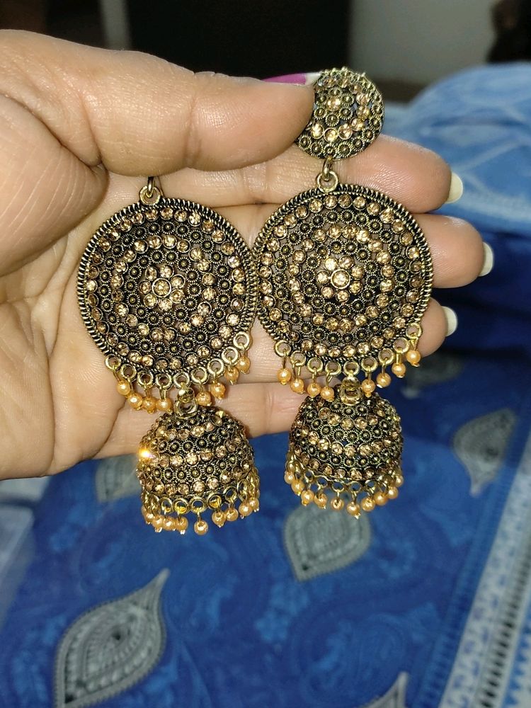 Gold Oxidized Earrings