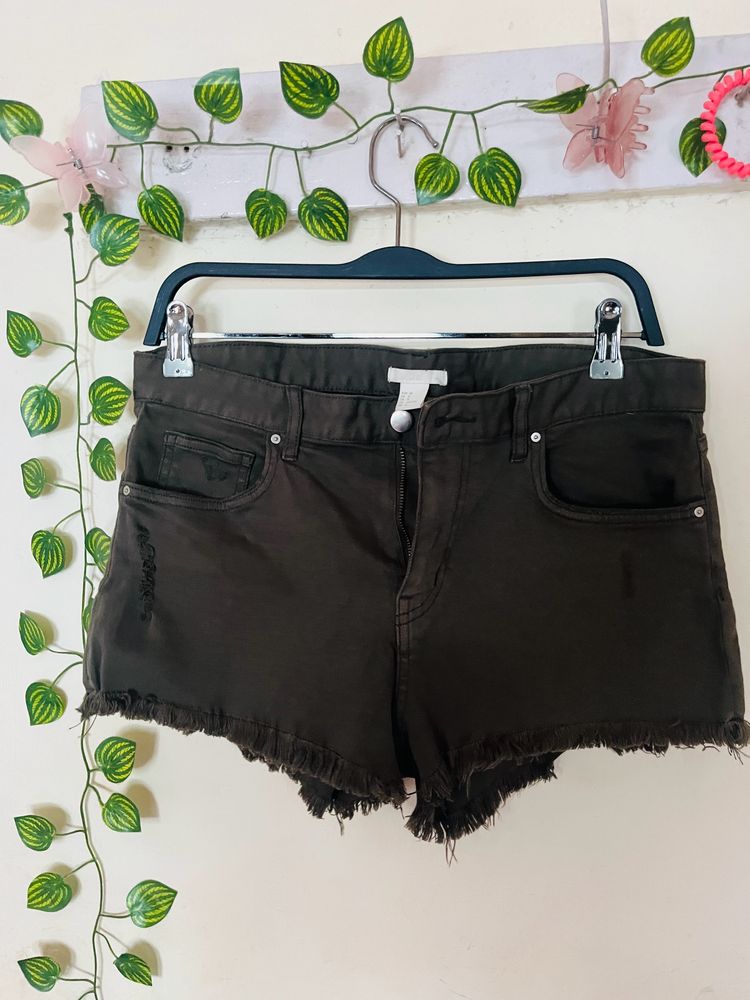 Olive Green Denim Shorts By H&m