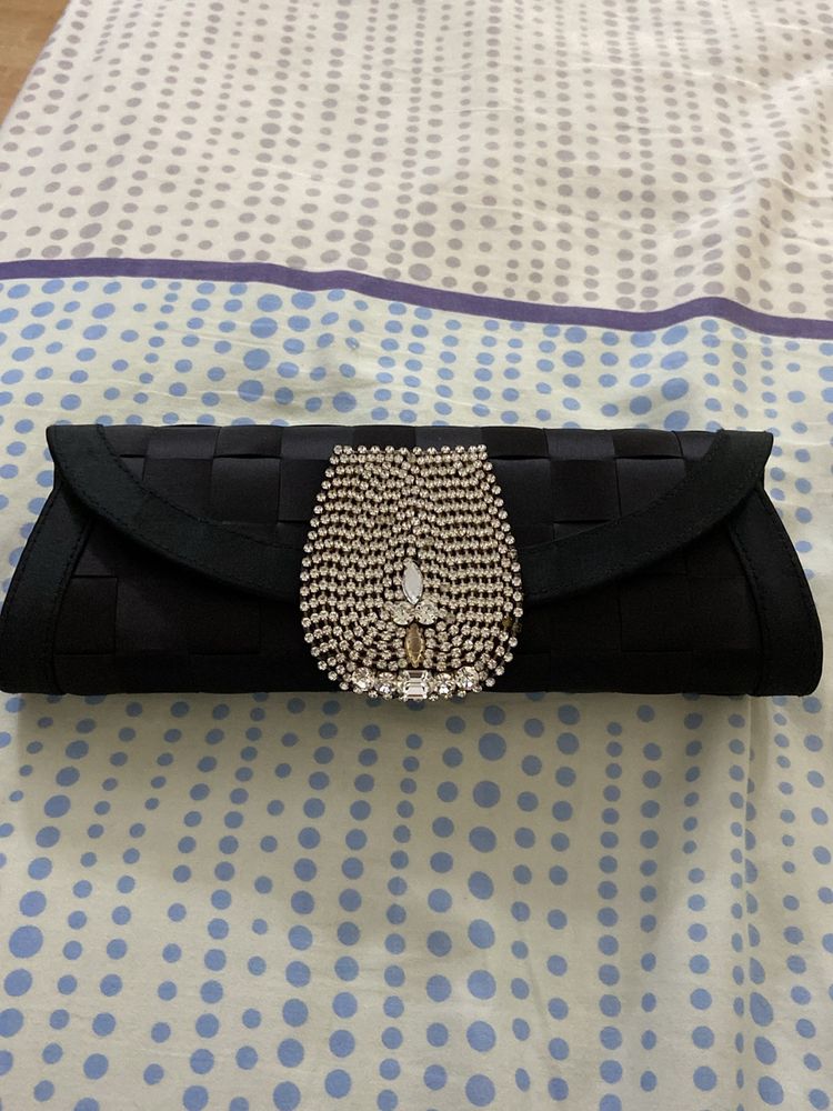 Black Party Clutch Bag With Swarovski