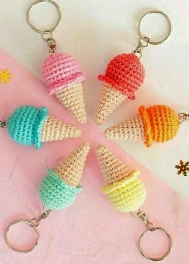 Crocheted Ice Cream Key Chain