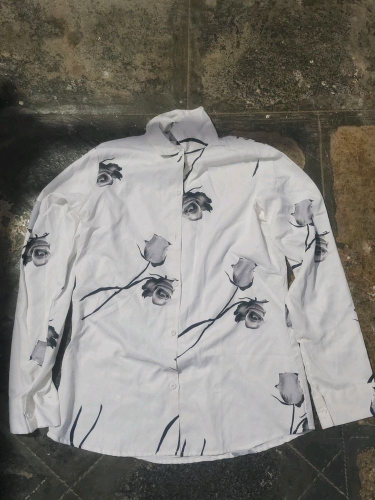 White Printed Shirt Sz M