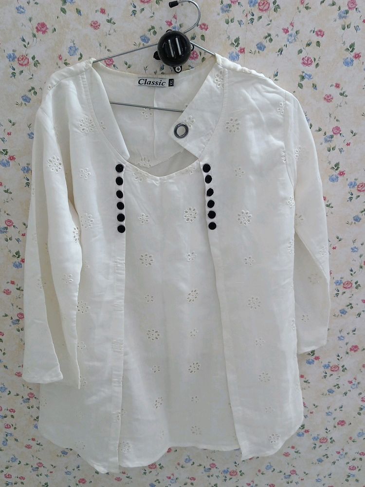 White Cotton Casual Top