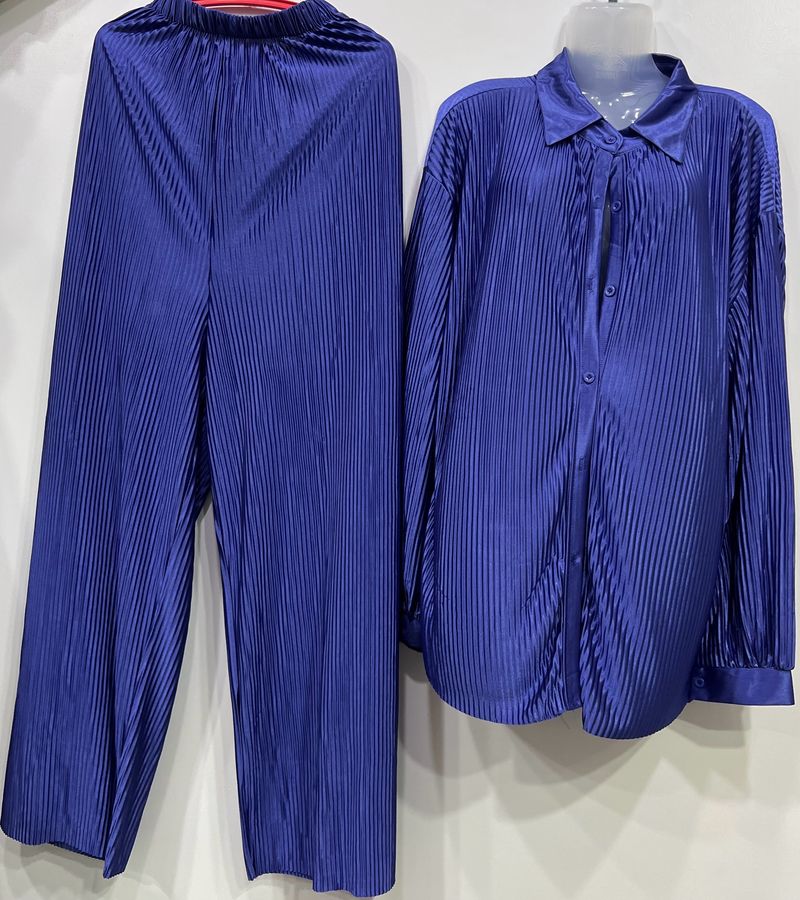 blue silk pleated cordset