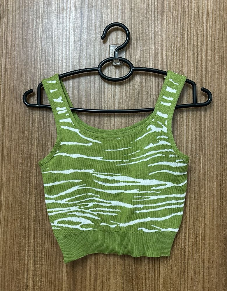 Green & White Bustier Crop Top