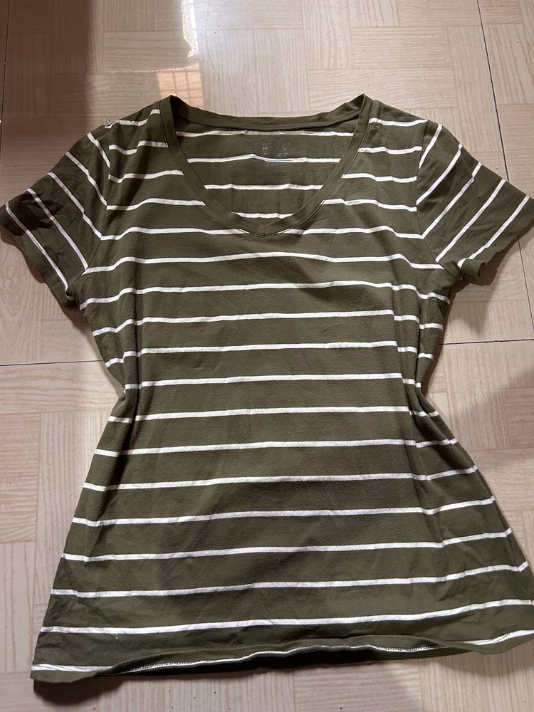 Olive Green Tshirt With White Stripes