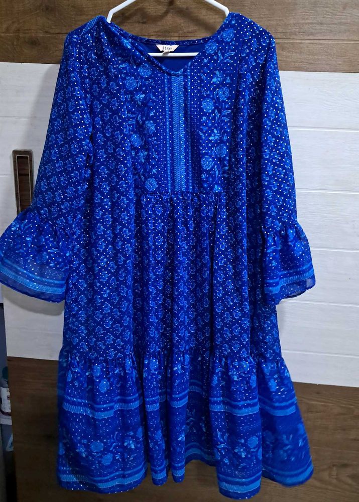 Blue Itse Kurta With Foil Print