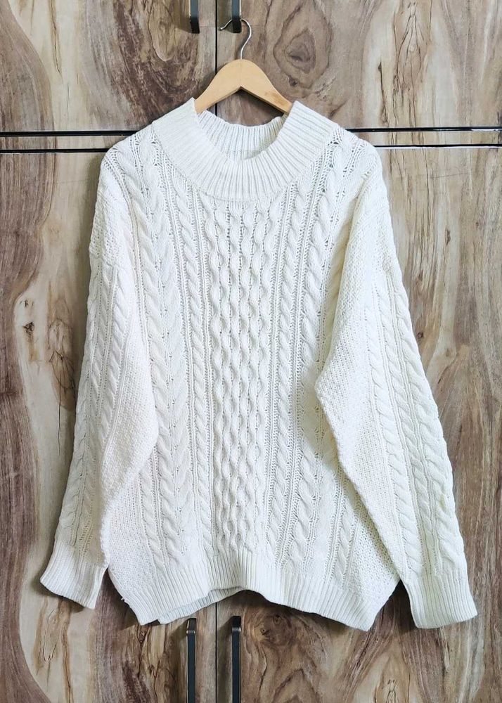 Cream Designer Baggi Sweater Size-46-48