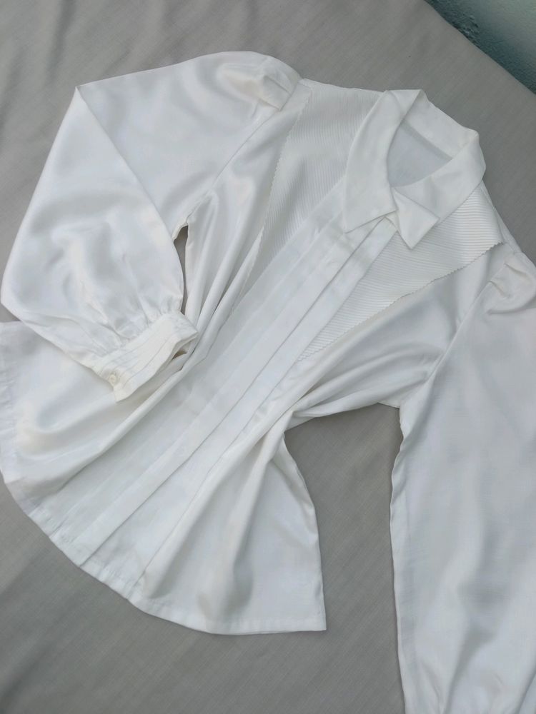 New Korean Trendy Puff Sleeves White Vest Shirt