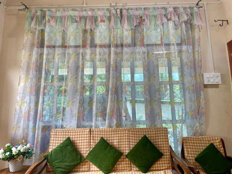 2pieces Curtain Green Preinted