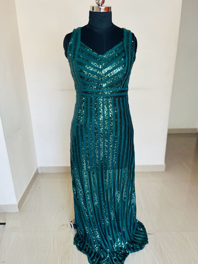 Bottle Green Party Wear Gown