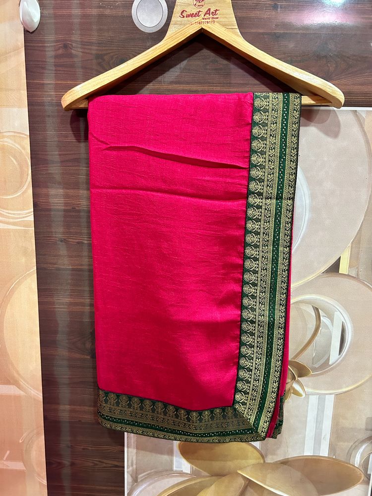 Beautiful Pink Saree With Green Border