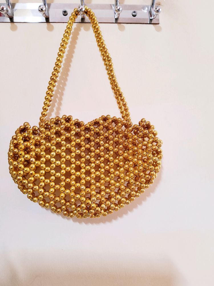 Golden Pearls/Beads Handmade Purse