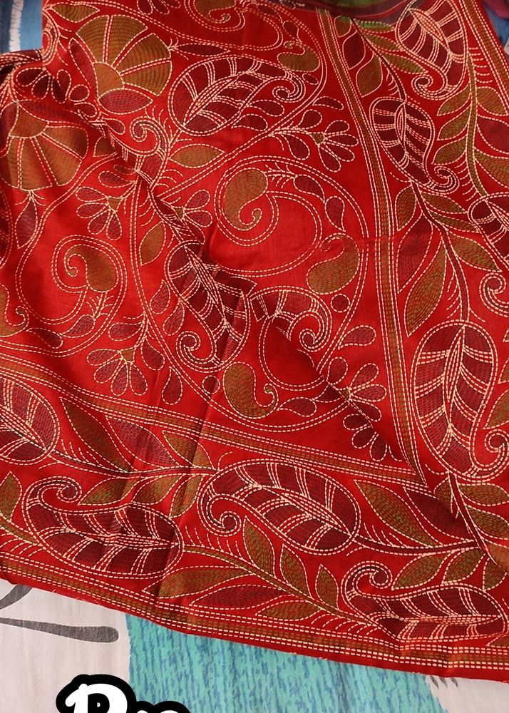 Katha Stitch Print Saree