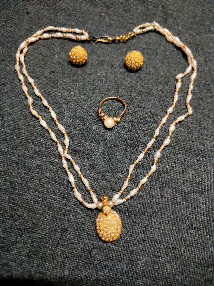 Pearl Gold Plated Jewellery Set