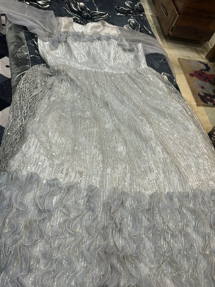 Silver Girls Gown For Party Wear