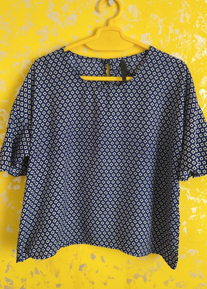 Blue Round Neck Boxy Top