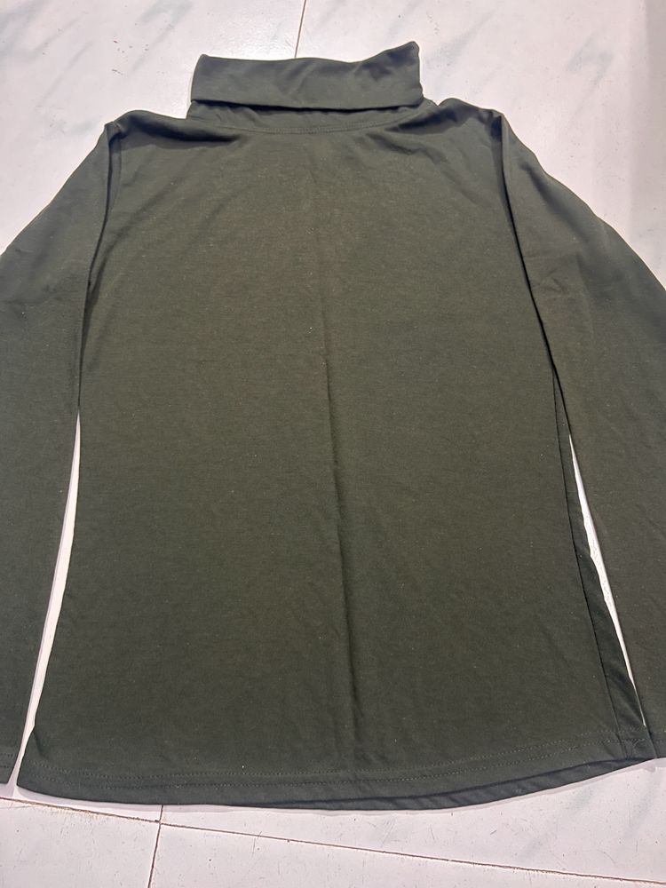 Turtle Neck Olive Green Top