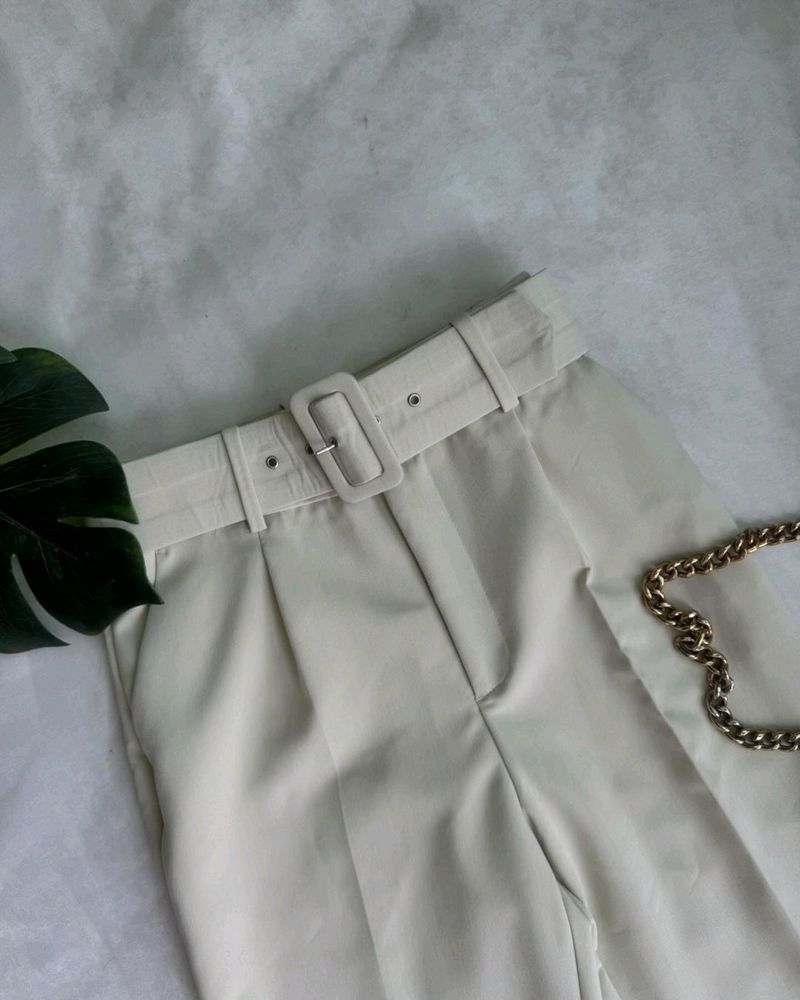 ZARA IVORY BELTED TROUSERS