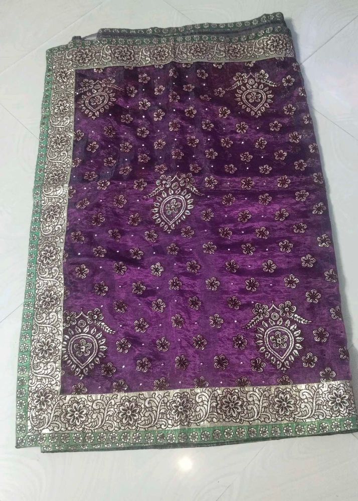 purple colour orange saree