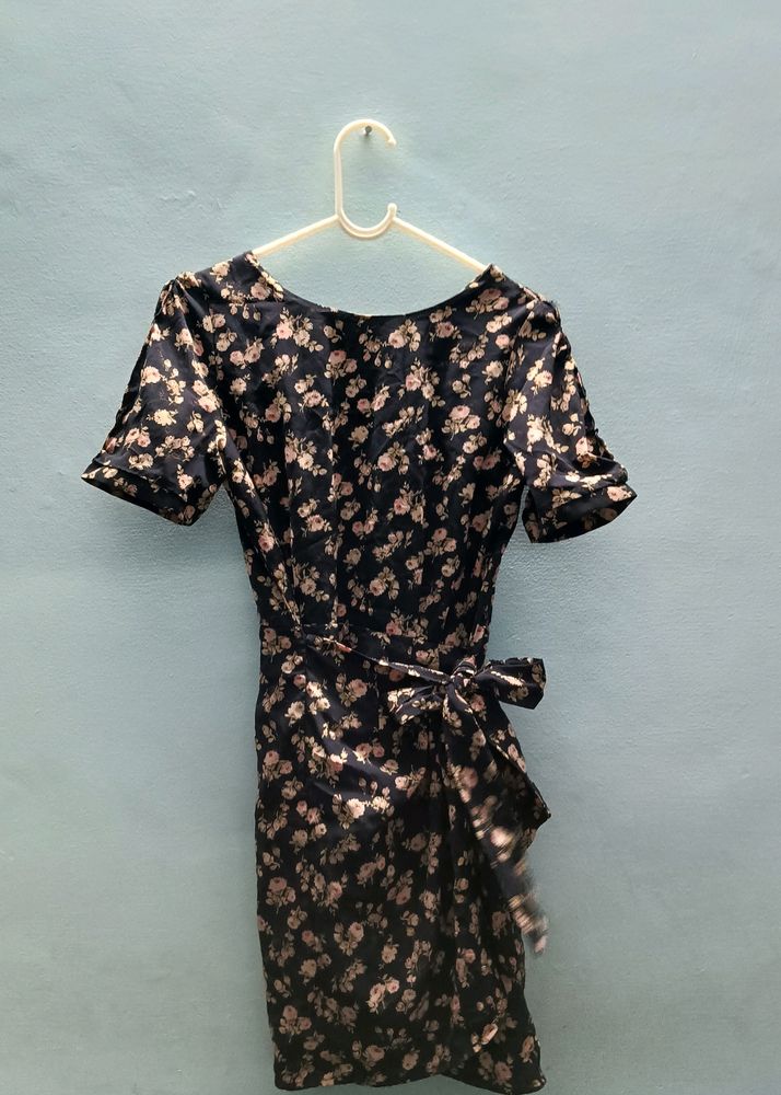 A Black Dress With Floral Printed