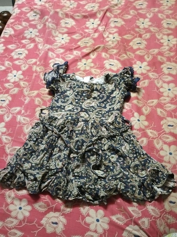 Navy Blue Soft Cotton Frock For Baby Girl