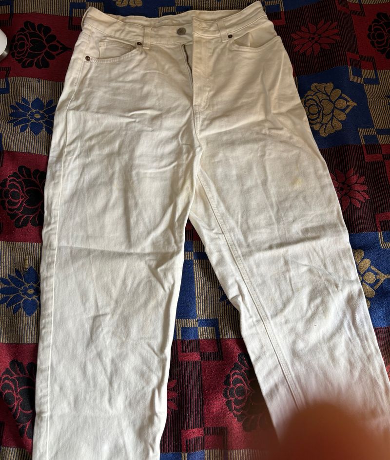 High Waist White Trouser jeans  (women)