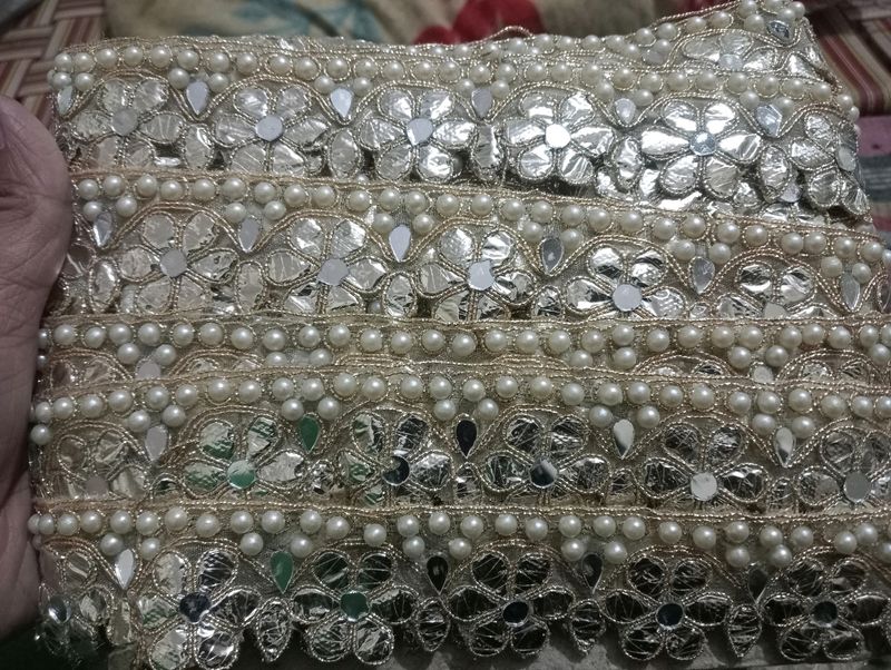 9 Meter Mirror And Pearl Embroidery Lace