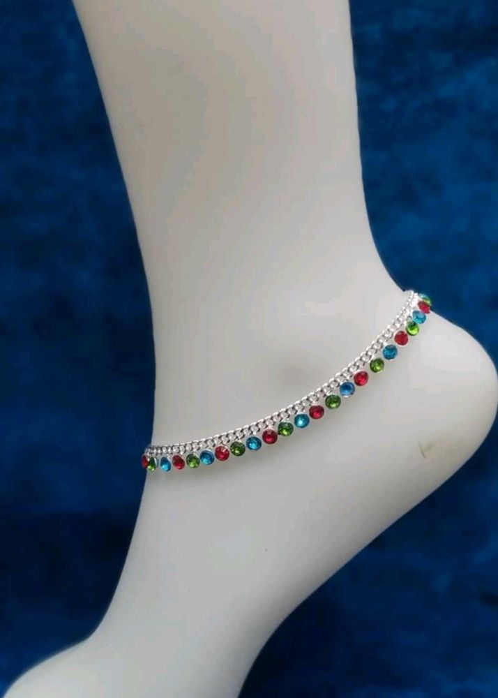 Multicolour Silver Plated Anklets.