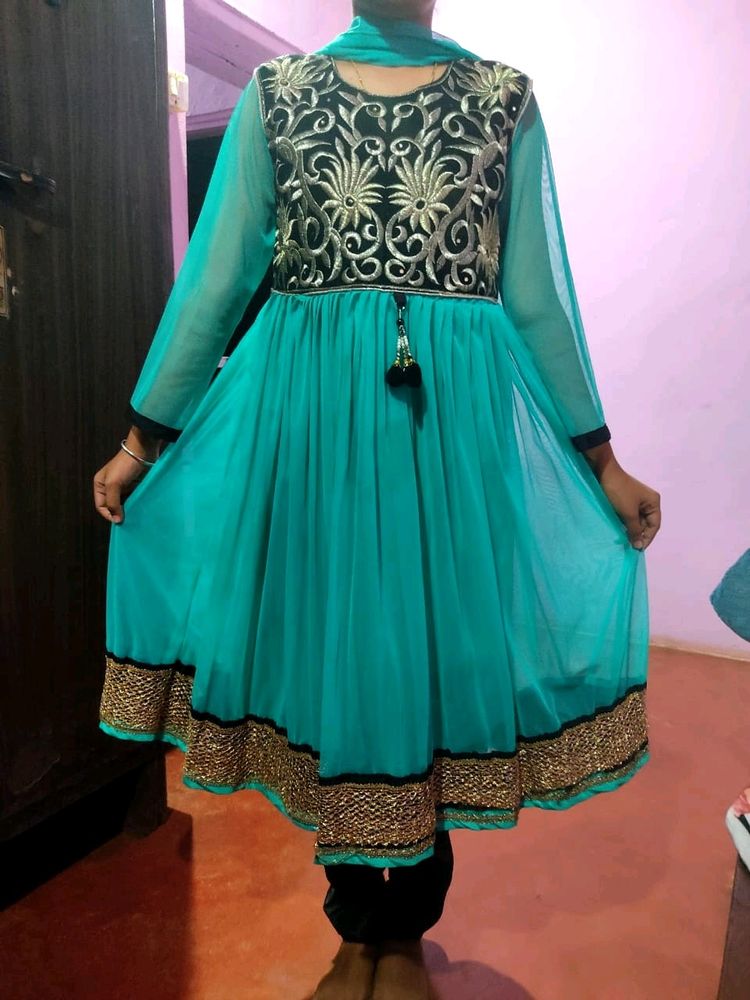 Anarkali Suit Cyan/Green Colour Dress 👗