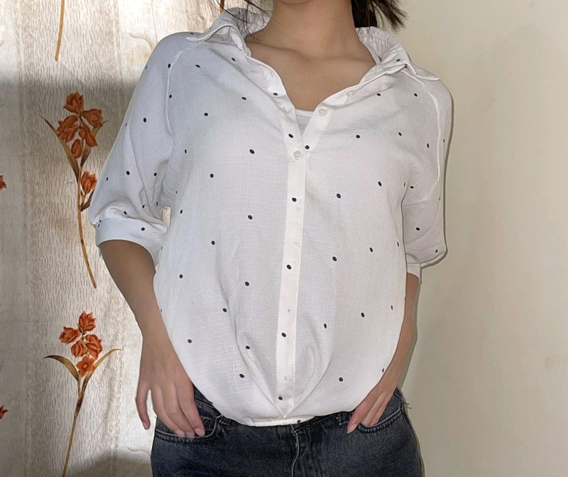 White Korean Casual Shirt For Women