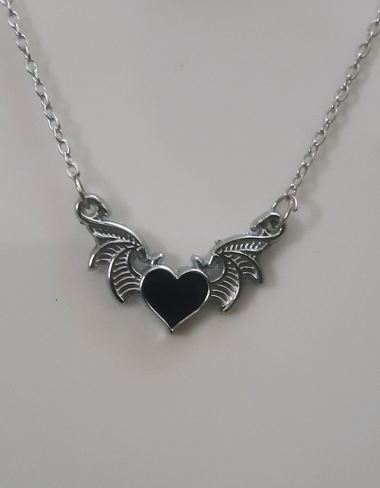 Gothic Black Heart Wing Necklace