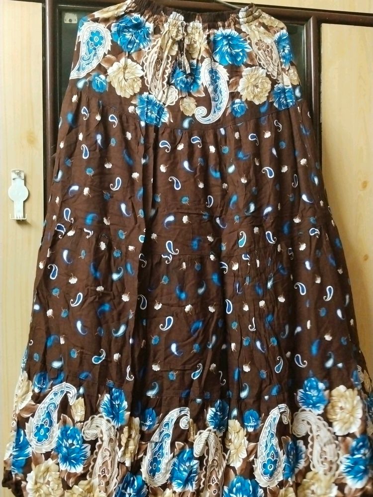 Coffee Brown Ankle Length Cotton Tiered Skirt