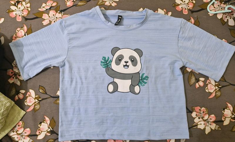 Cute Panda Blue Casual Top