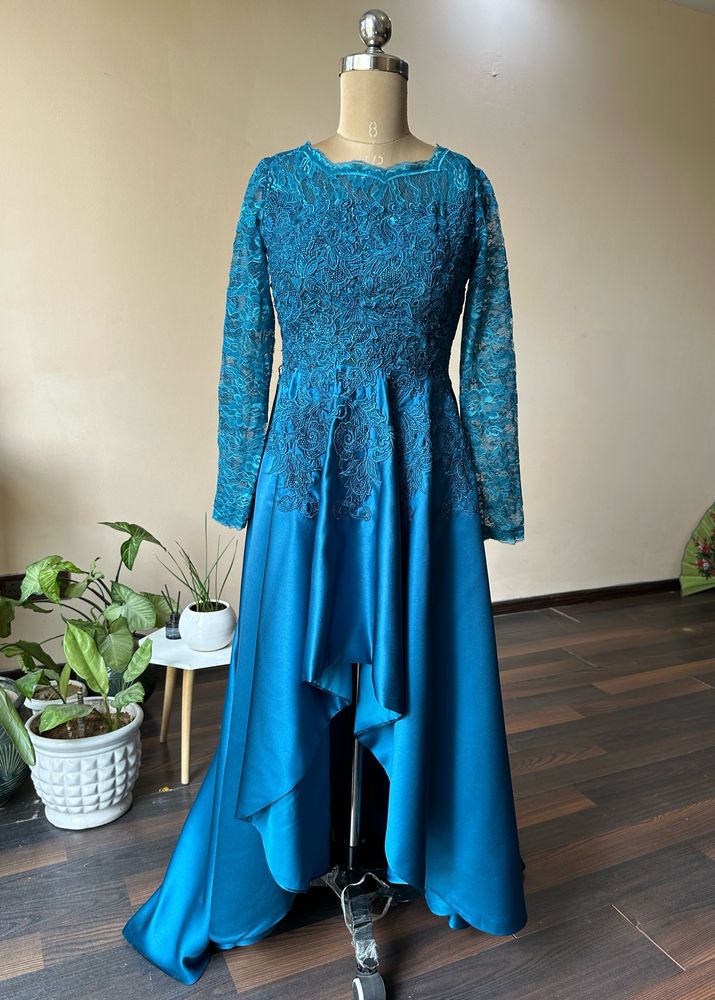 Teal High Low Embellished Gown