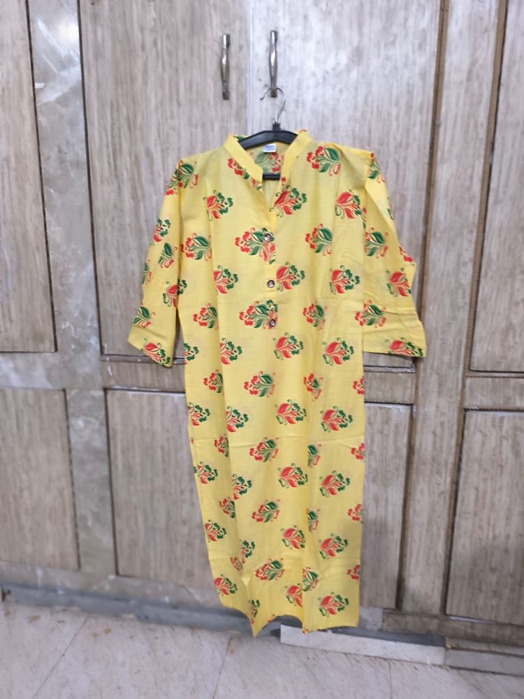 New Lemon Yellow Kurti Set (Printed)