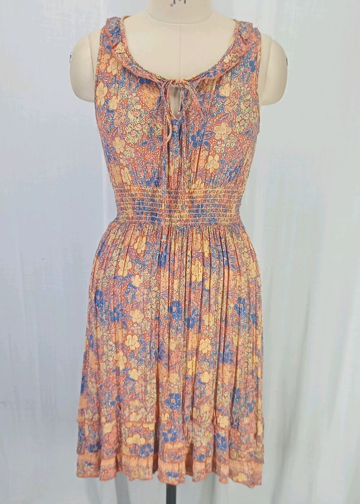 New Rust Floral Ruffle Dress