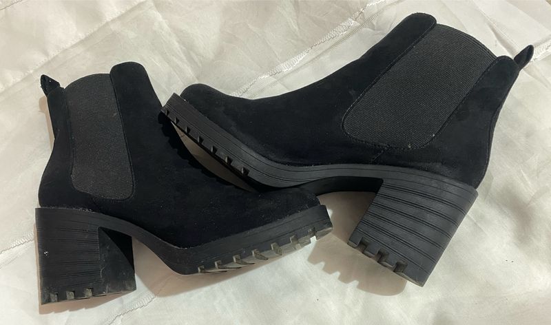 H&M Suede Block Heel Boots