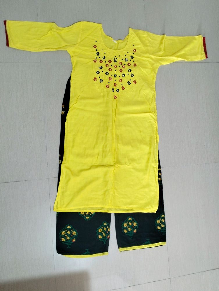 New Yellow And Black Kurta Set