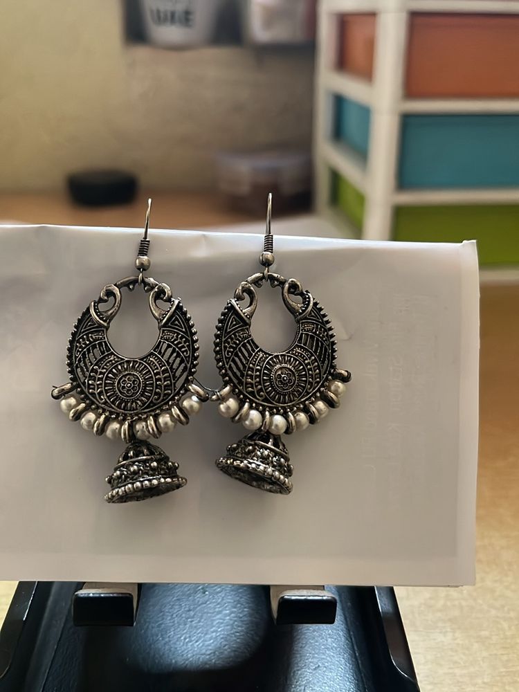 Beautiful Fresh Silver Oxidised Metal Earrings