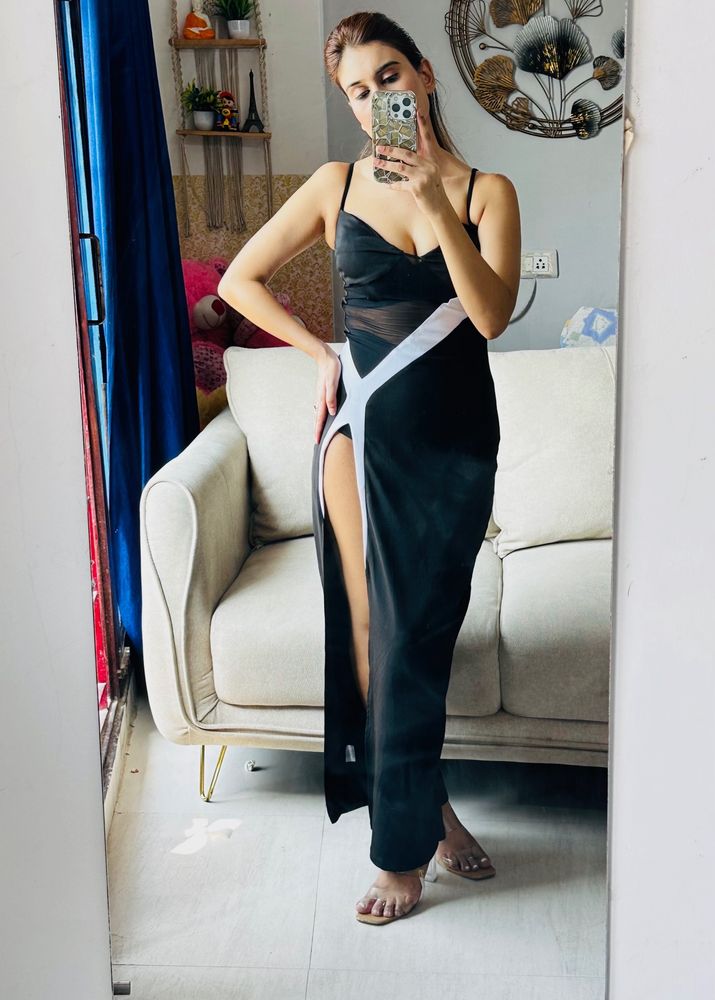 Celebrity Look High Slit Black Dress