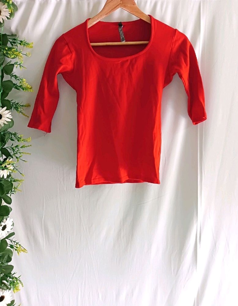 Red Bateu Neck 3/4th Sleeve Top