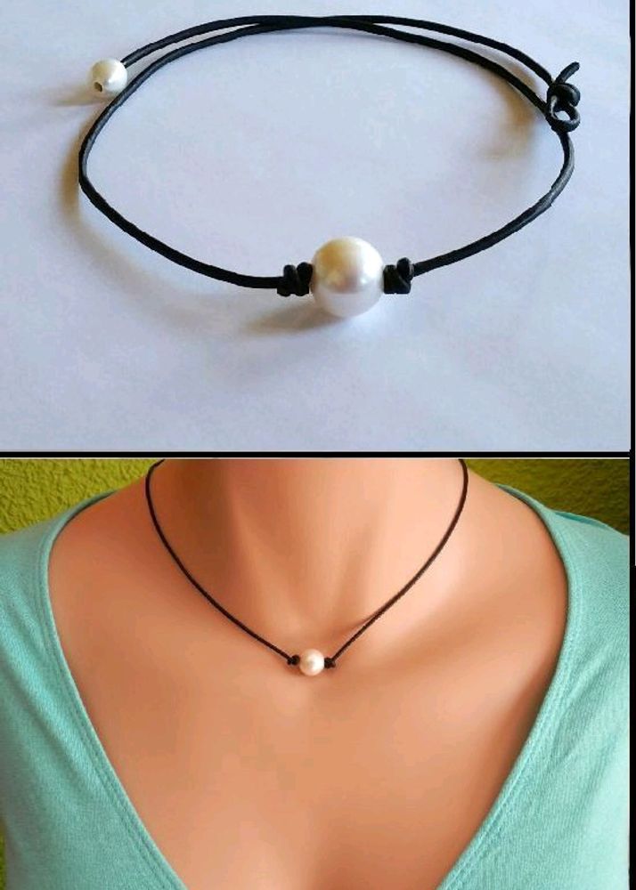 Pearl Neckpiece With Black Thread Cord 🤍🖤