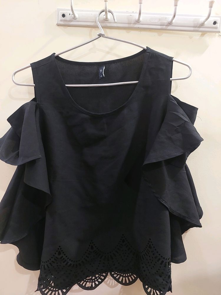 Elegant Black Shoulder Cut Crop Top